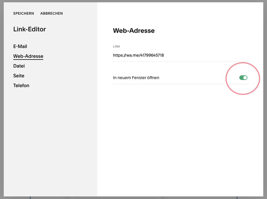 Squarespace Link-Editor WhatsApp Link