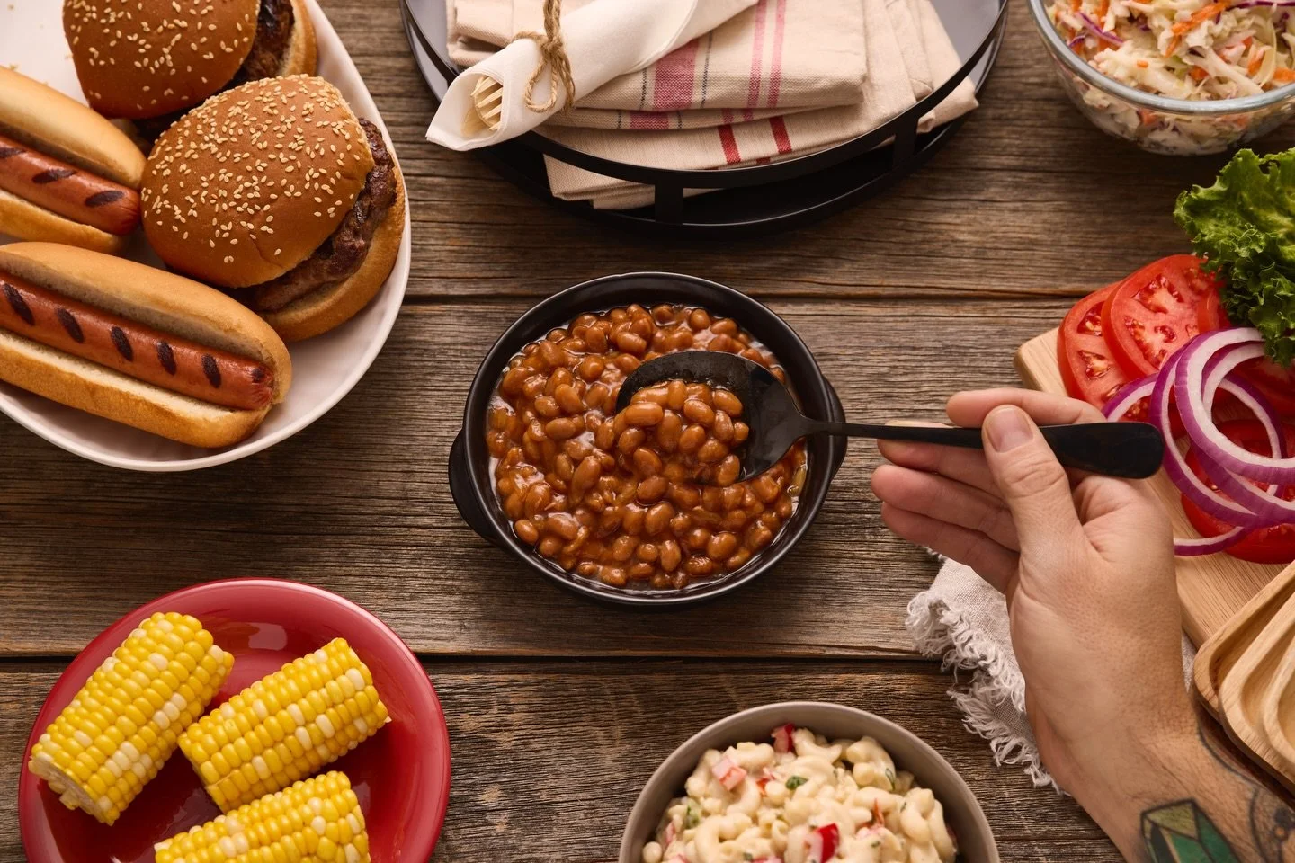 :: already missing bbq weather here in the northeast. pork and beans shot with @campbells. food styling by @emiliefoz, props and set styling by @christieproudstylist. thanks for the assist and hand modeling @t.omasino