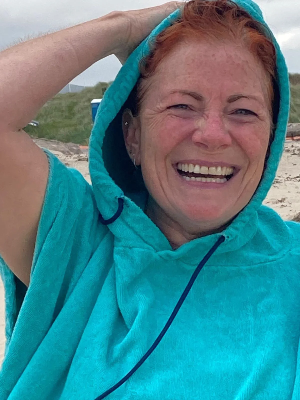 Emma after a swim in Ireland (yes, it was bloody cold too)