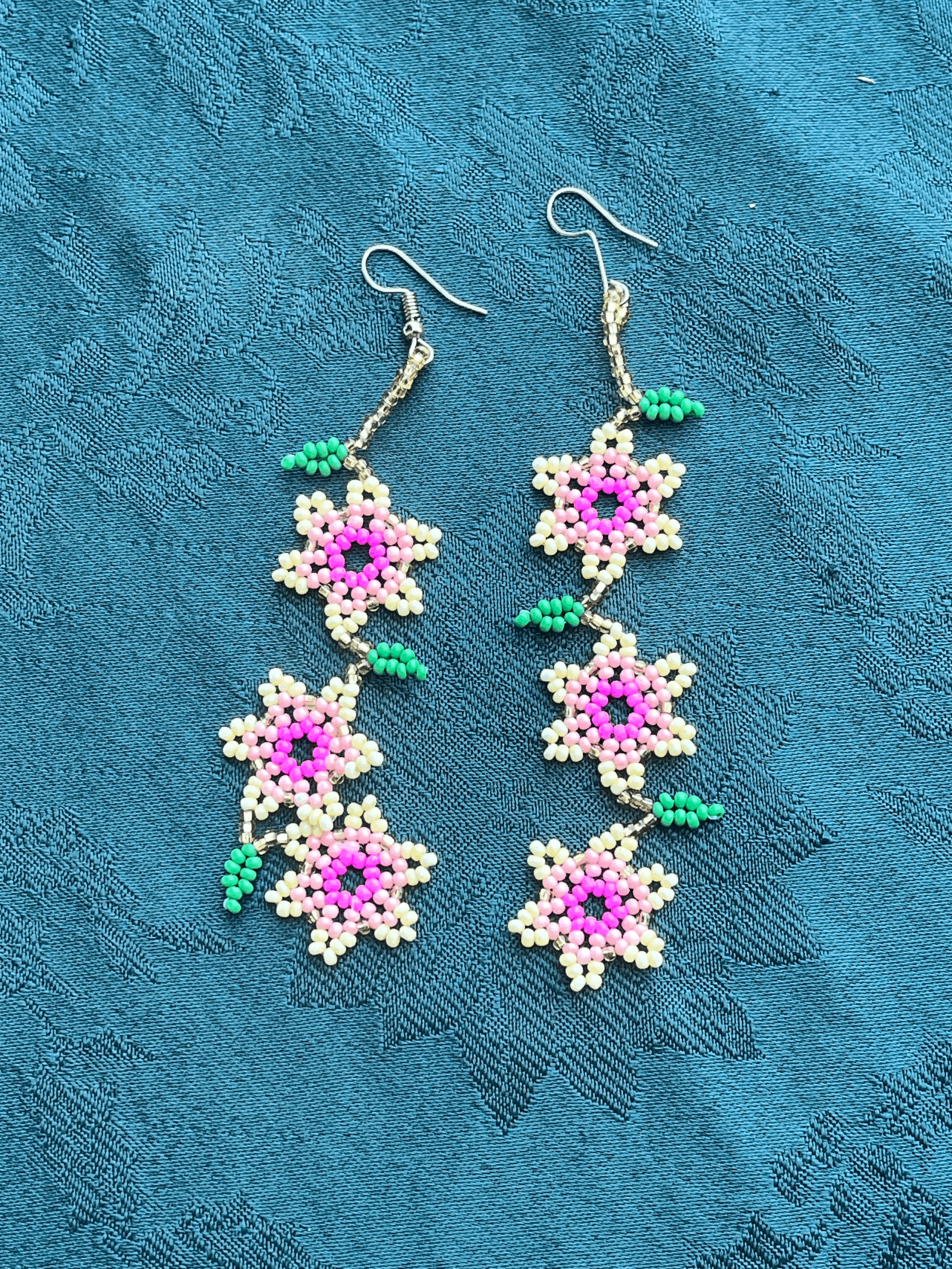 Three pink Flowers earrings