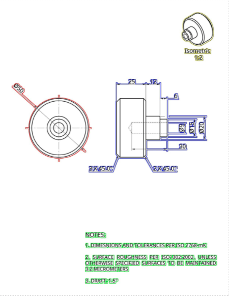 Werk24 zeigt eine technische Zeichnung mit getrenntem Layout