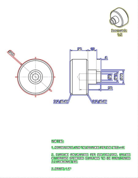 Werk24 présente un dessin technique avec une disposition séparée