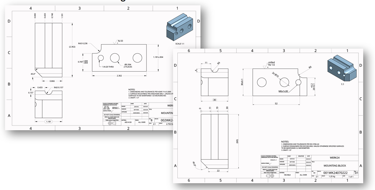 Werk24 spiega le differenze tra gli standard di disegno tecnico ISO e ANSI