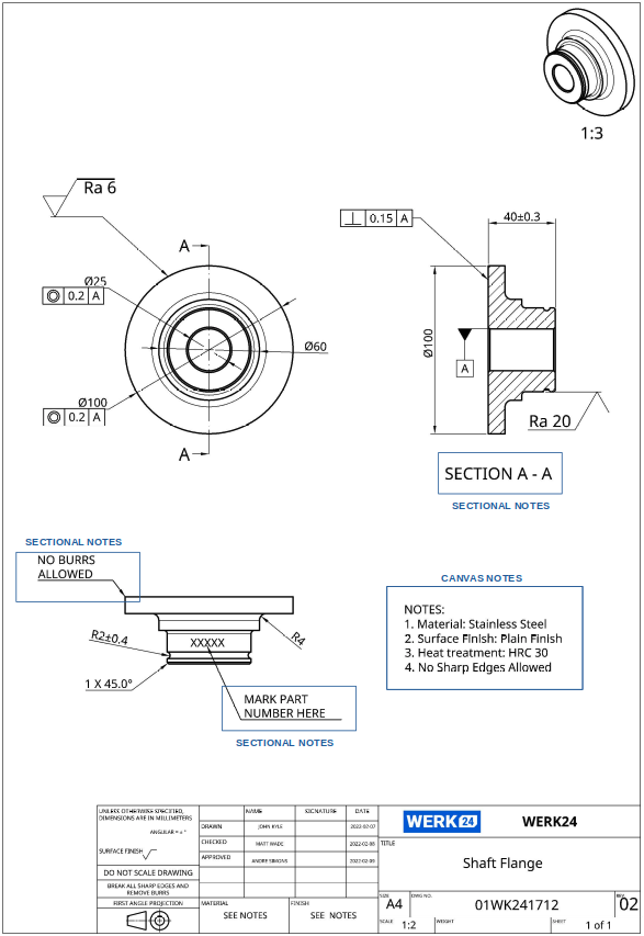 Werk24 Explains Canvas and Sectional Notes in Technical Drawings