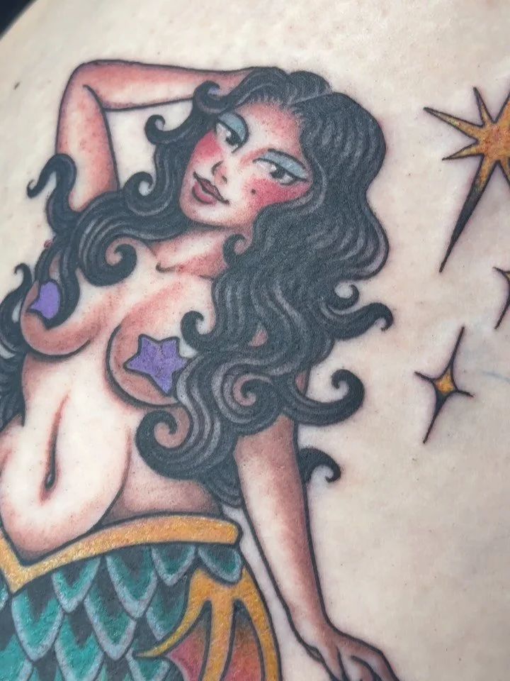 🧜🏽&zwj;♀️❤️&zwj;🔥 custom made for @samkay1205 thank you sm, I loved making her! Swipe to see some of the process 

I&rsquo;m a mermaid at heart so I never get tired of tattooing mermaids, I would love to make all different kinds
sirens, color, bla