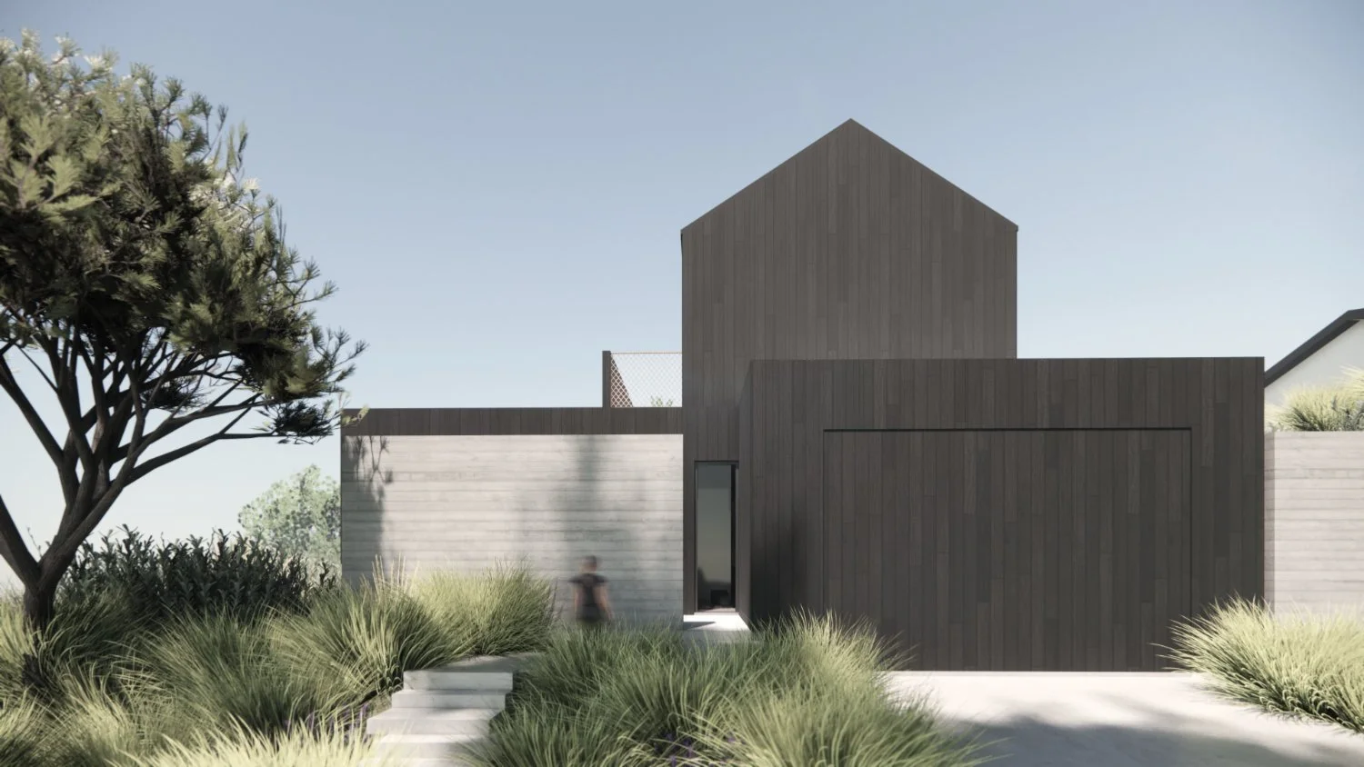 ghatit studio los angeles pacific palisades house driveway entry approach
