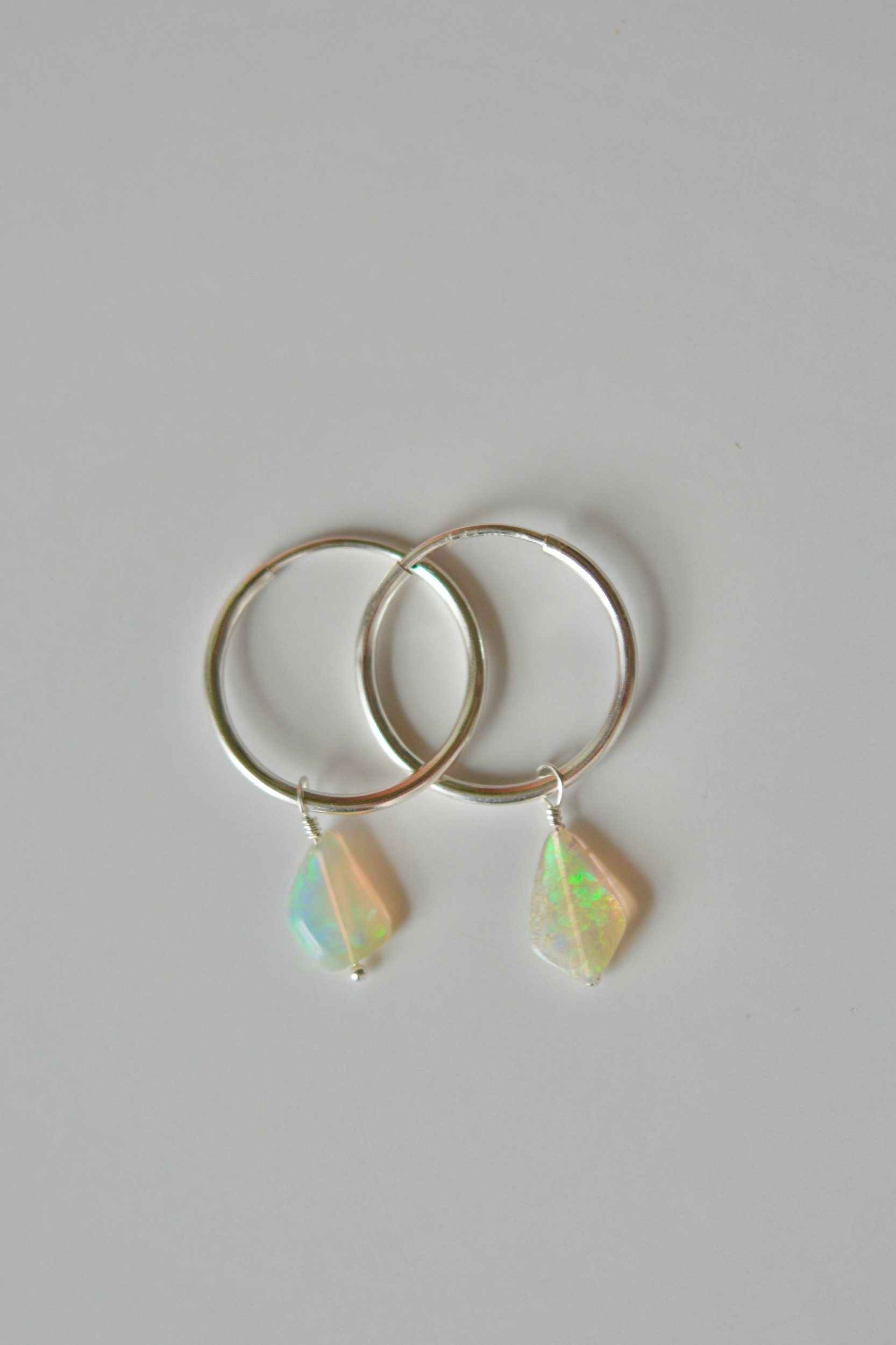 silver opal charm hoop earrings