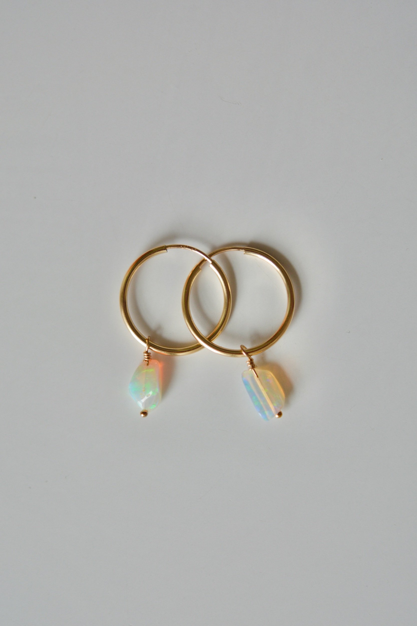 gold opal charm hoop earrings