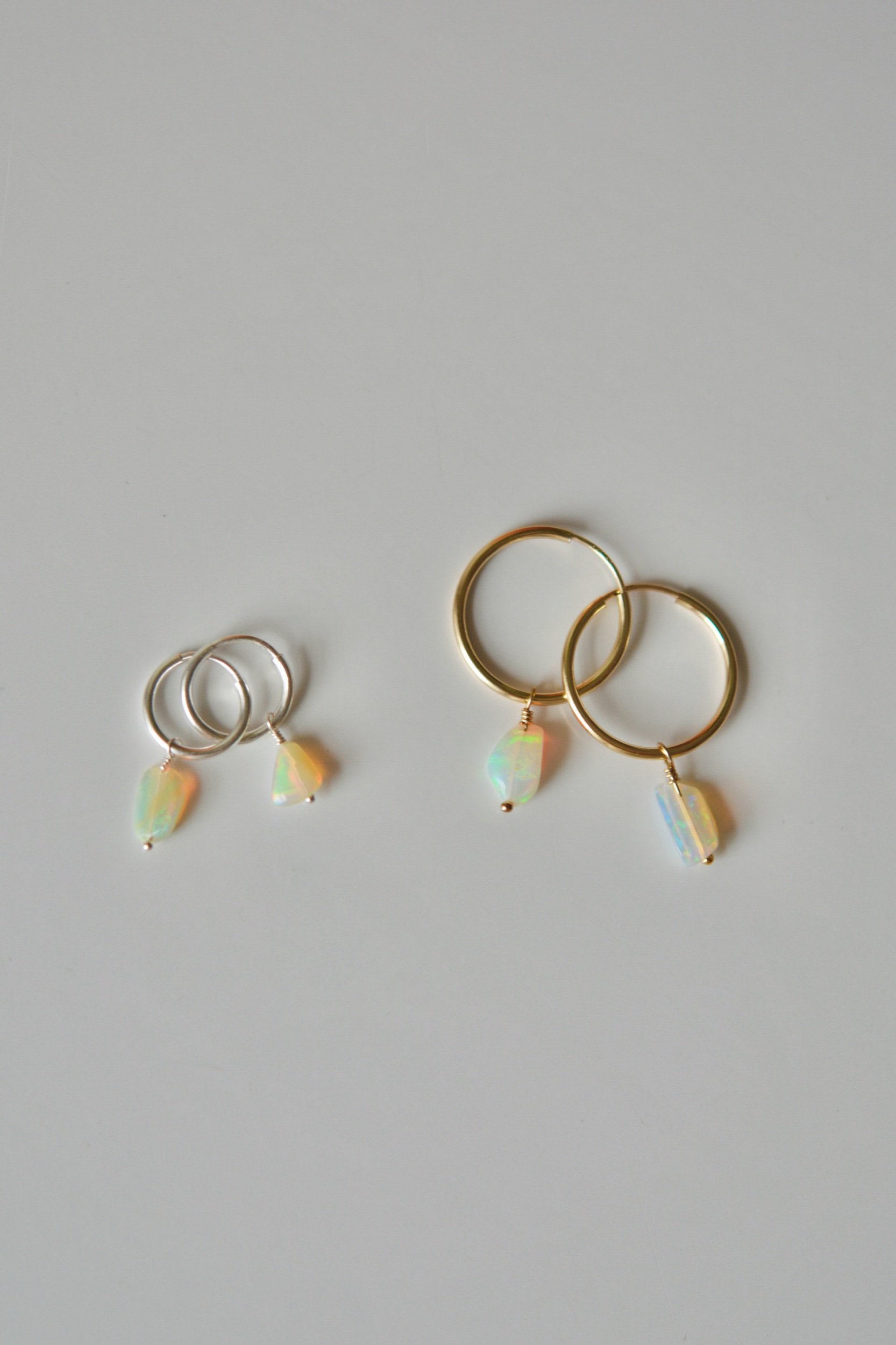 gold silver opal charm hoop earrings