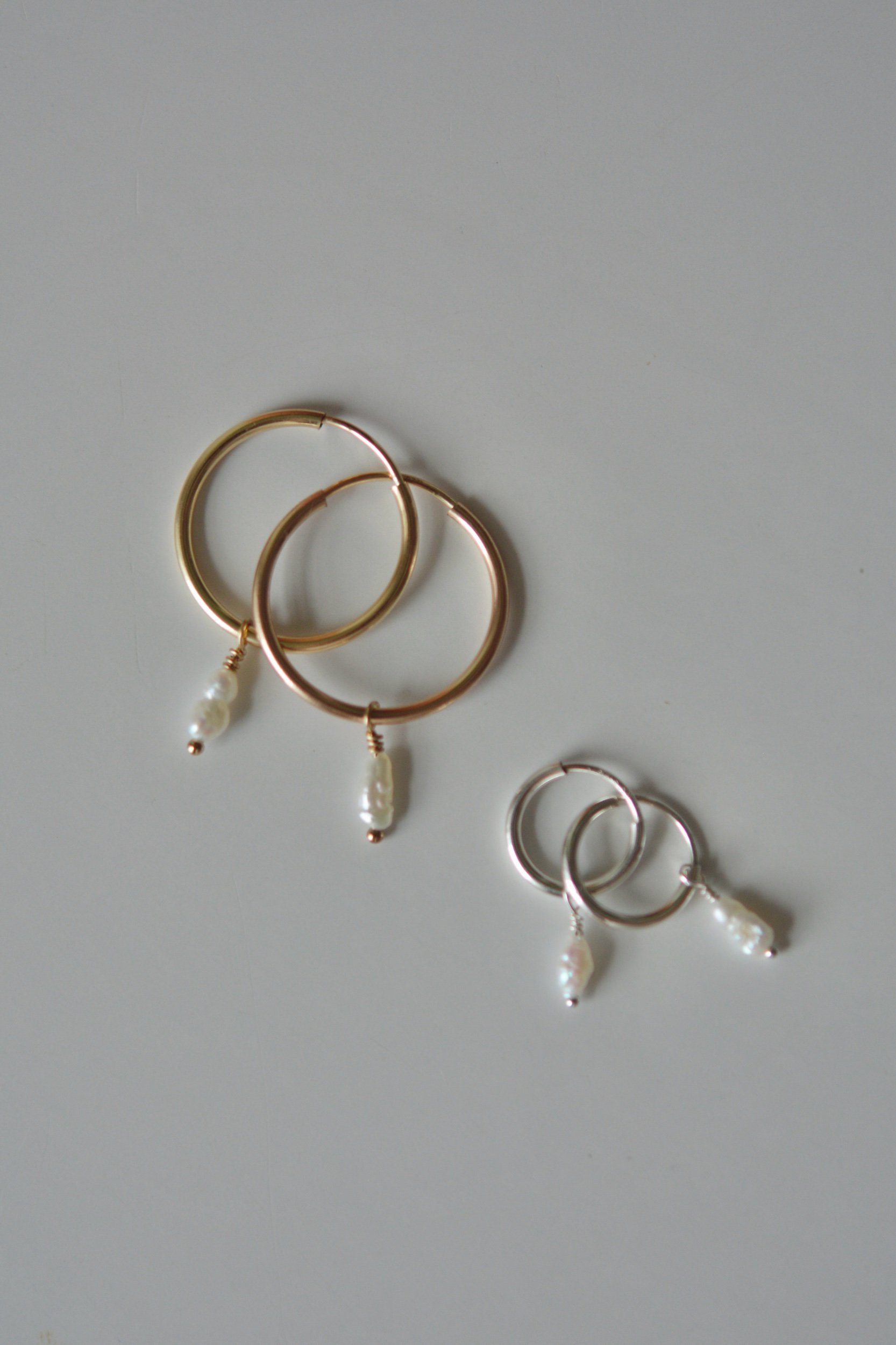 gold silver pearl charm hoop earrings
