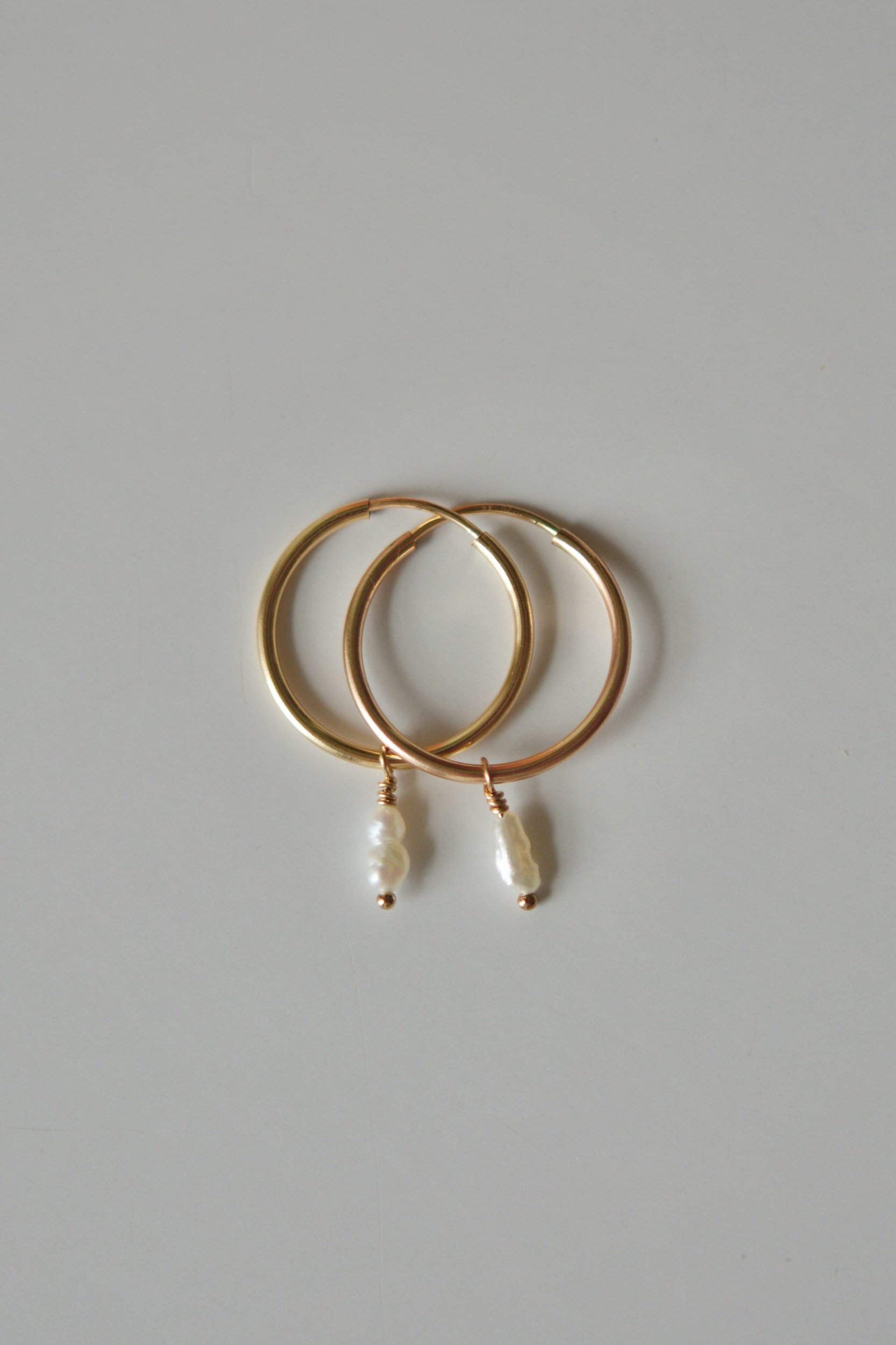 gold pearl charm hoop earrings