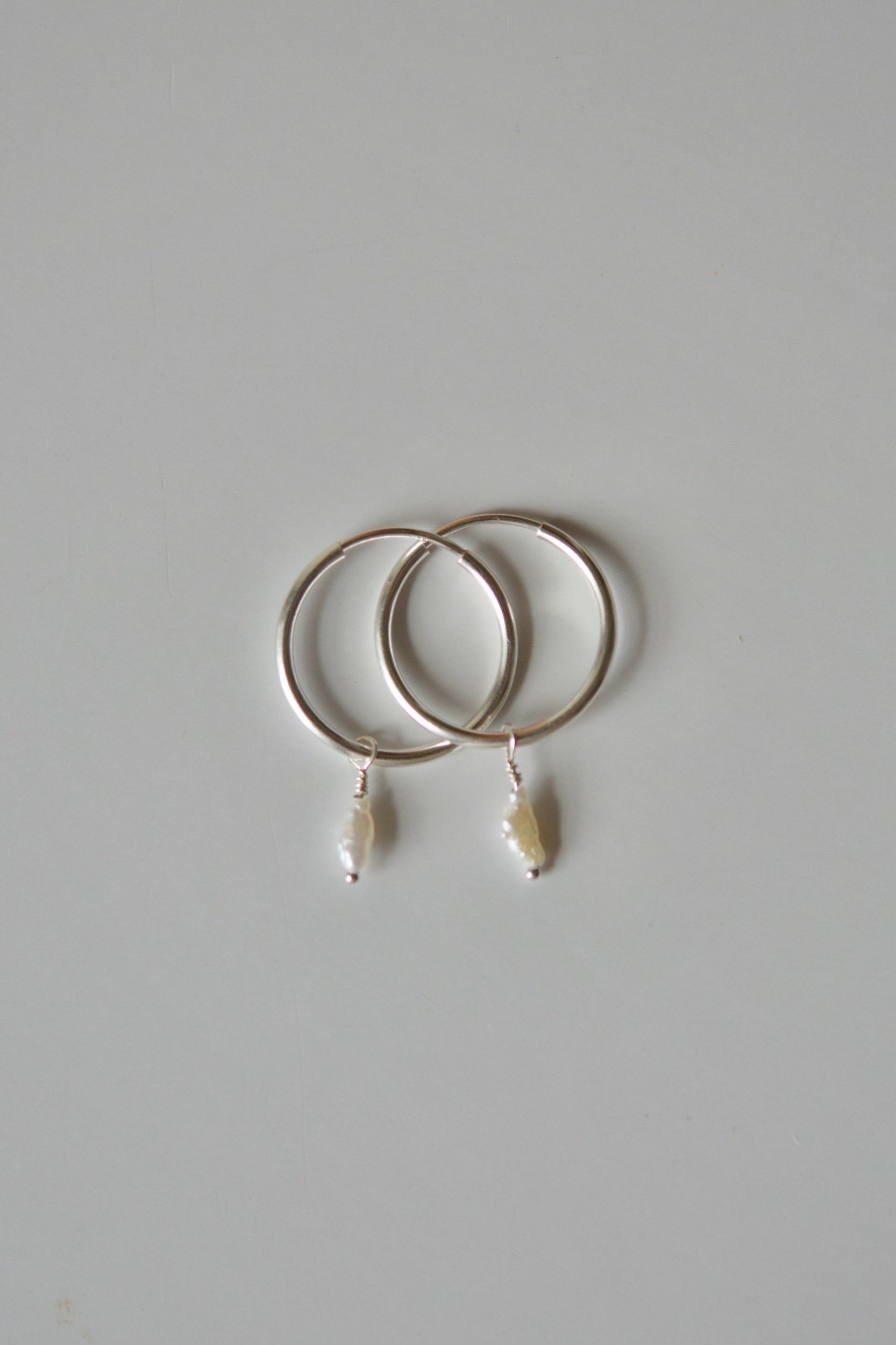 silver pearl charm hoop earrings