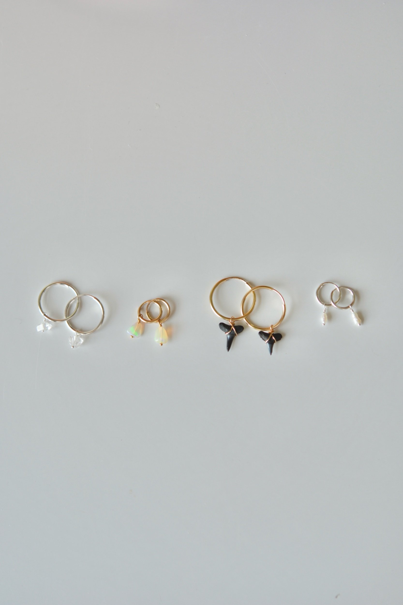 gold silver herkimer diamond shark tooth opal pearl charm hoop earrings