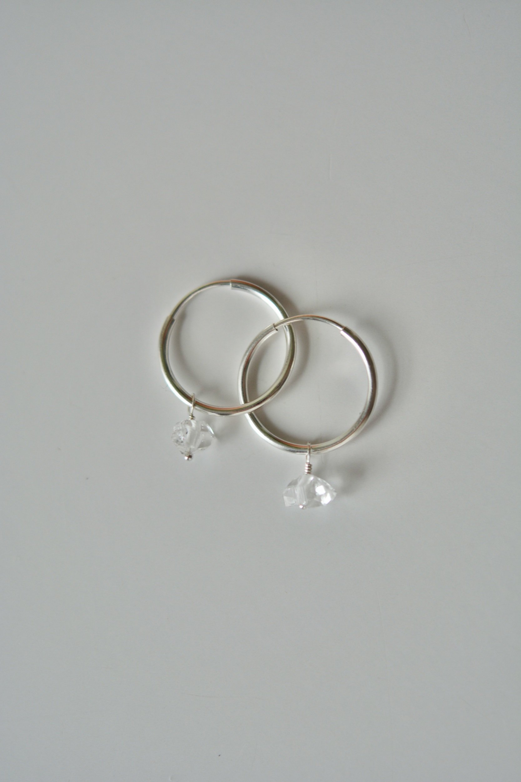silver herkimer diamond charm hoop earrings