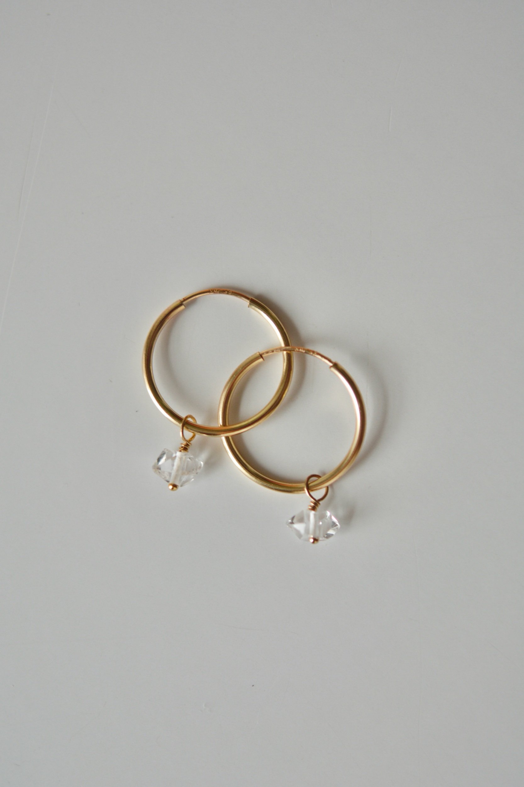 gold herkimer diamond charm hoop earrings