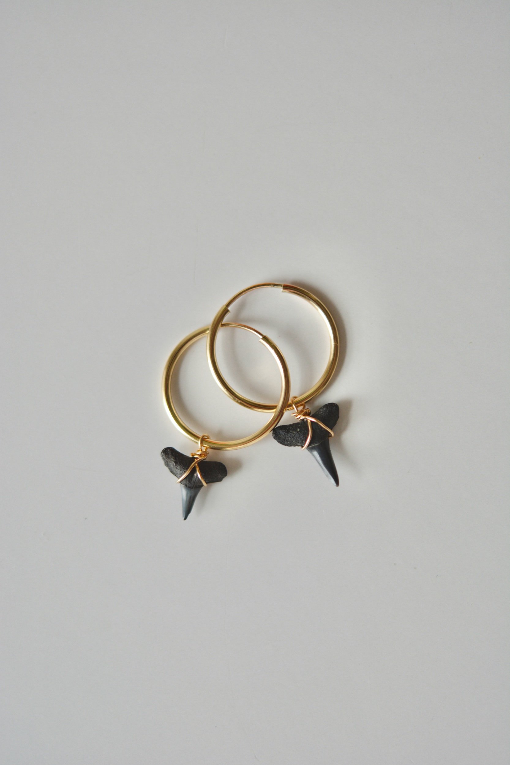 gold shark tooth charm hoop earrings