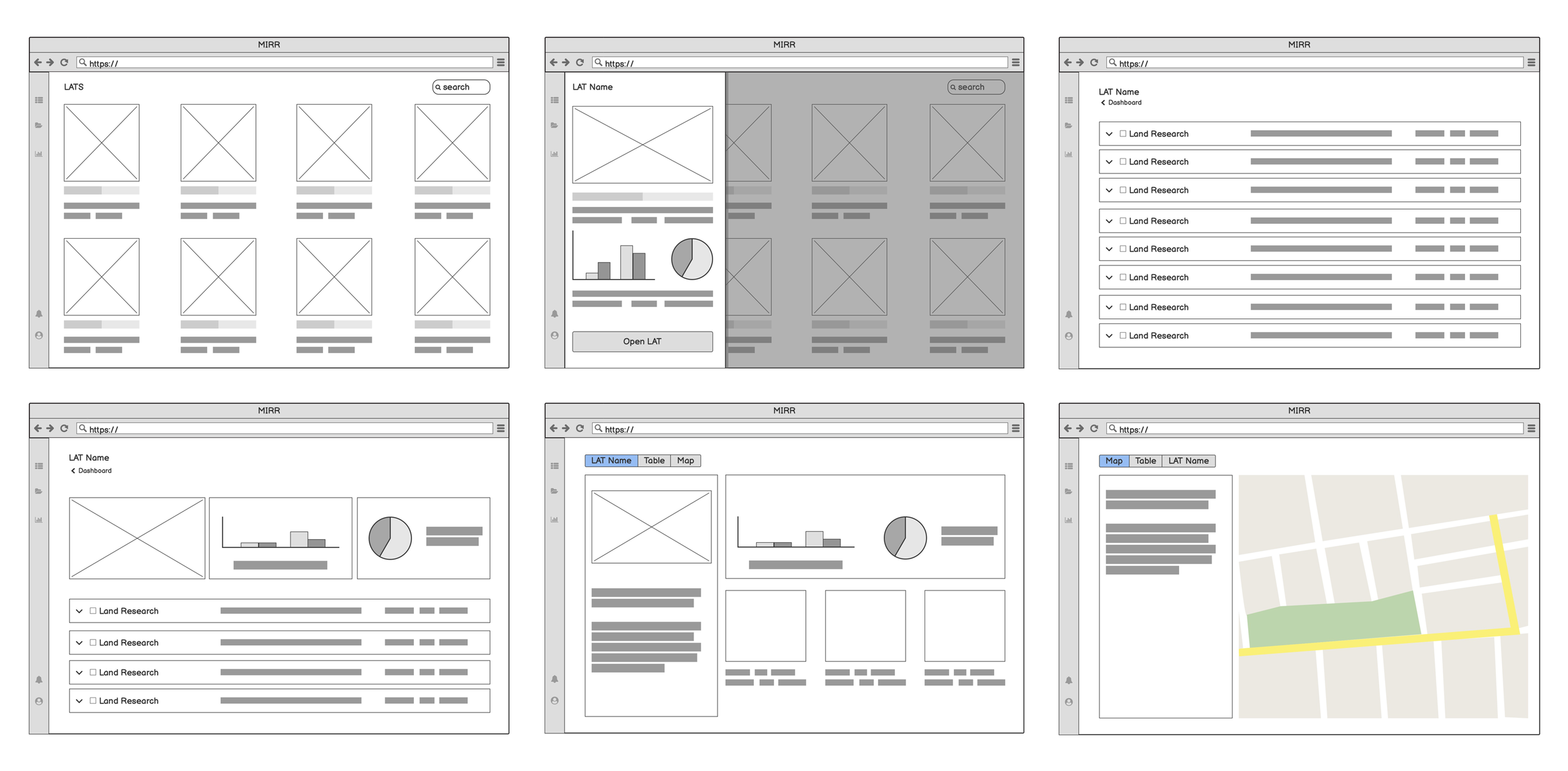 Part of the wireframes used during the process