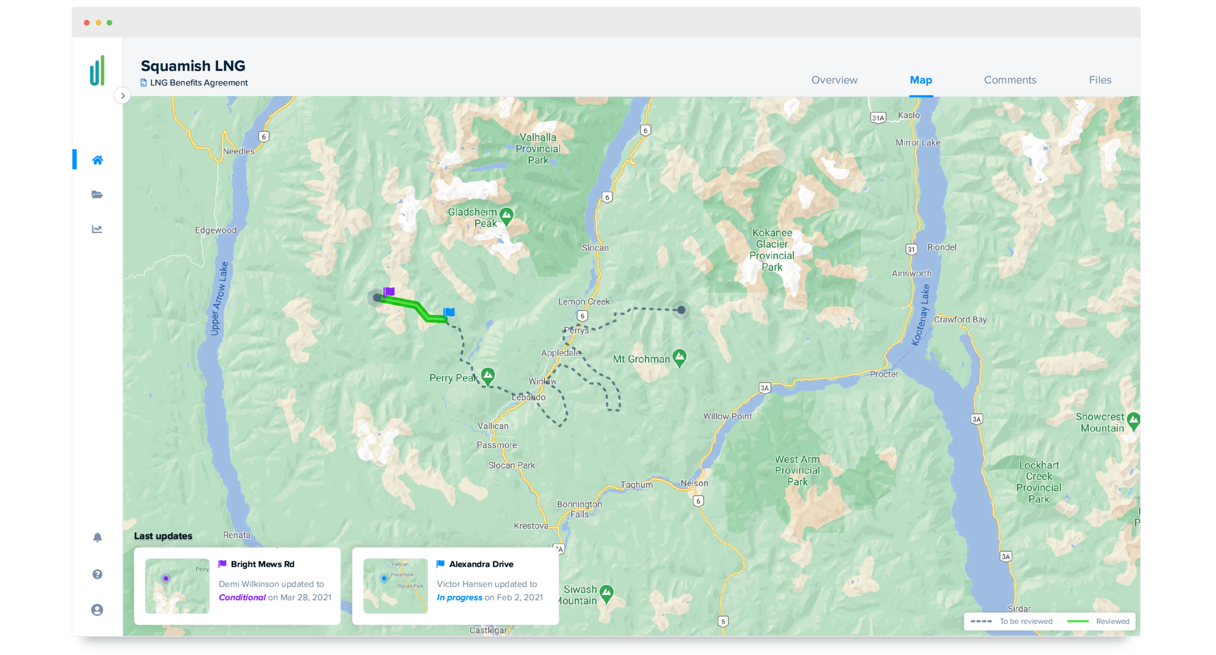 The map tab displays a more detail view on the area