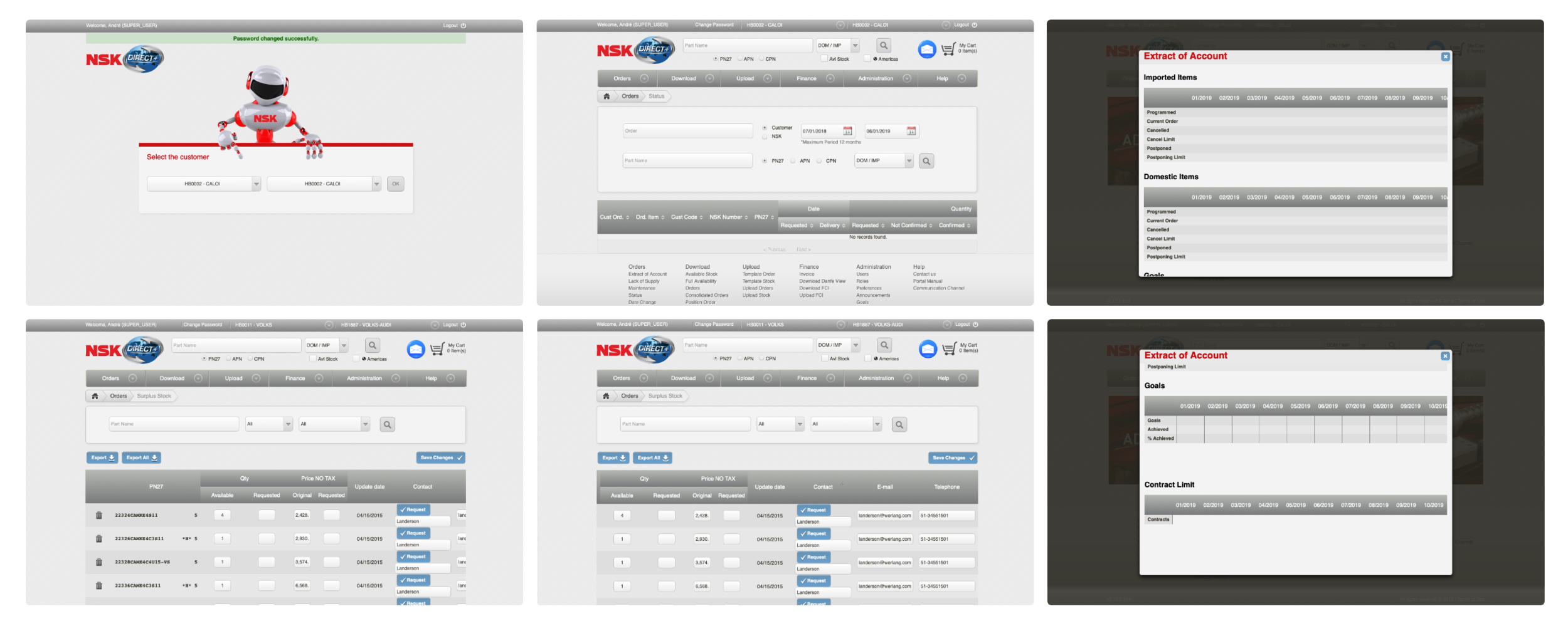 Screenshots from the web portal