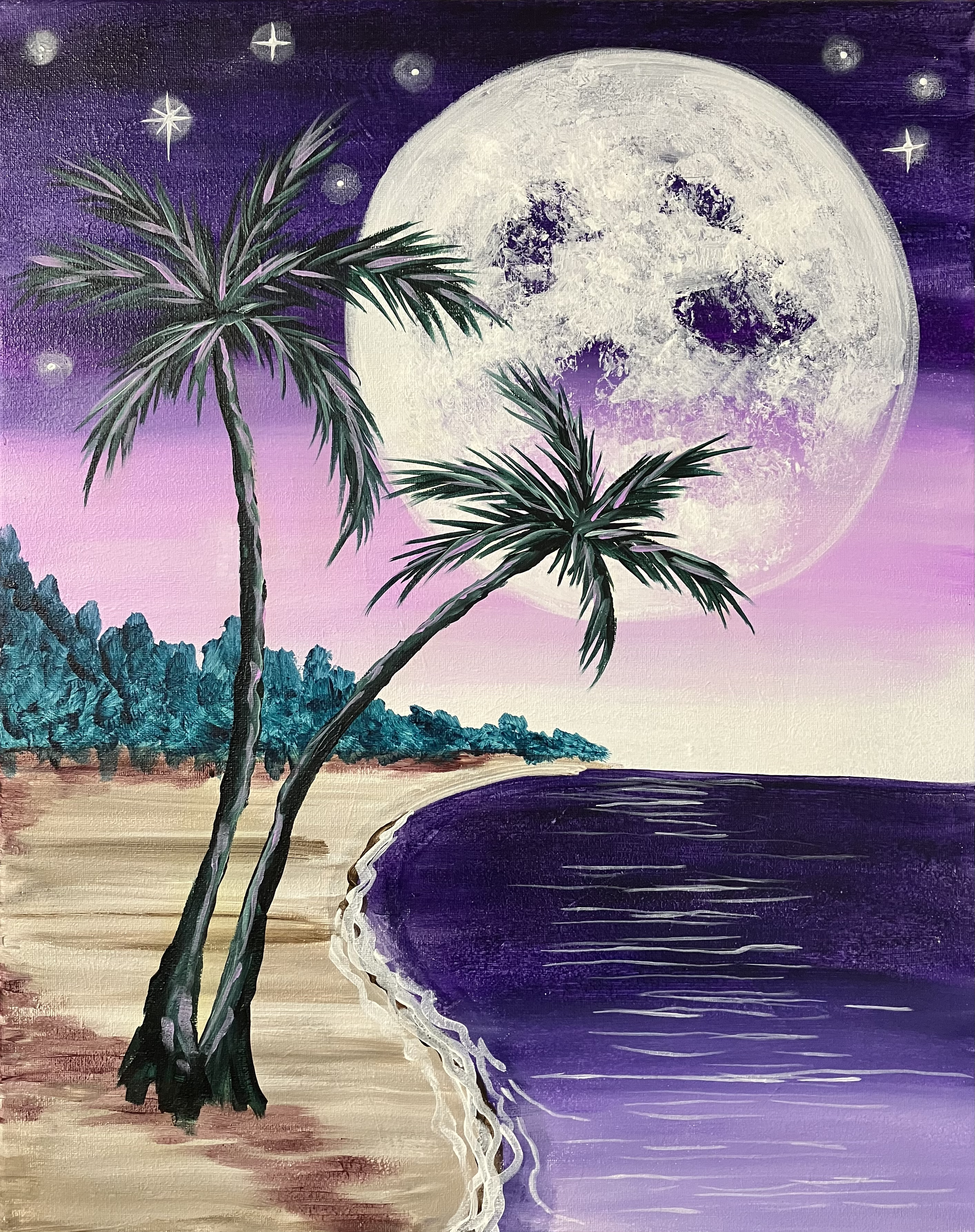 Lunar Lavender Beach- Acrylic on 16x20" canvas