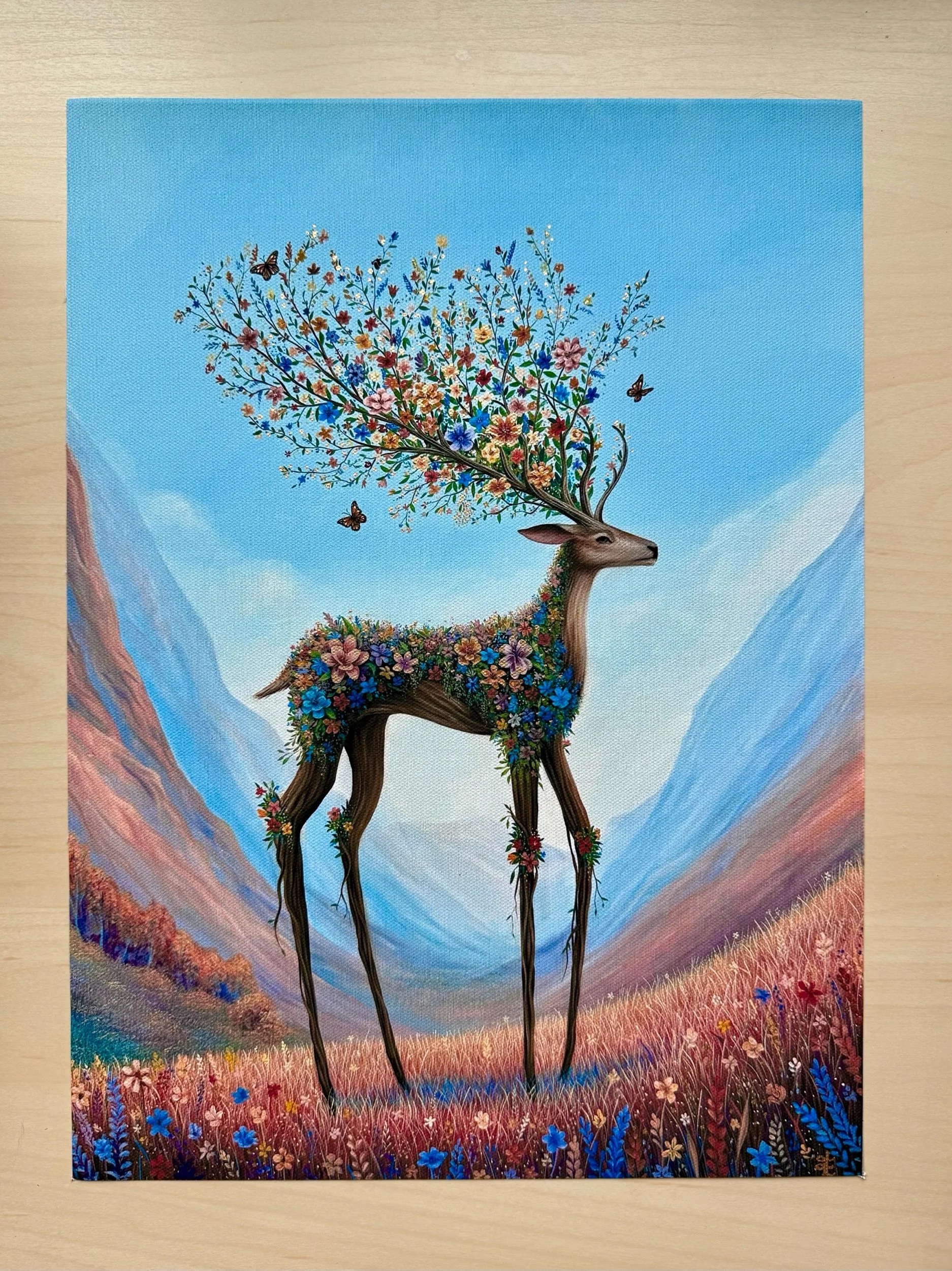 Antlers in Bloom – Hand-Embellished Stretched Canvas Print