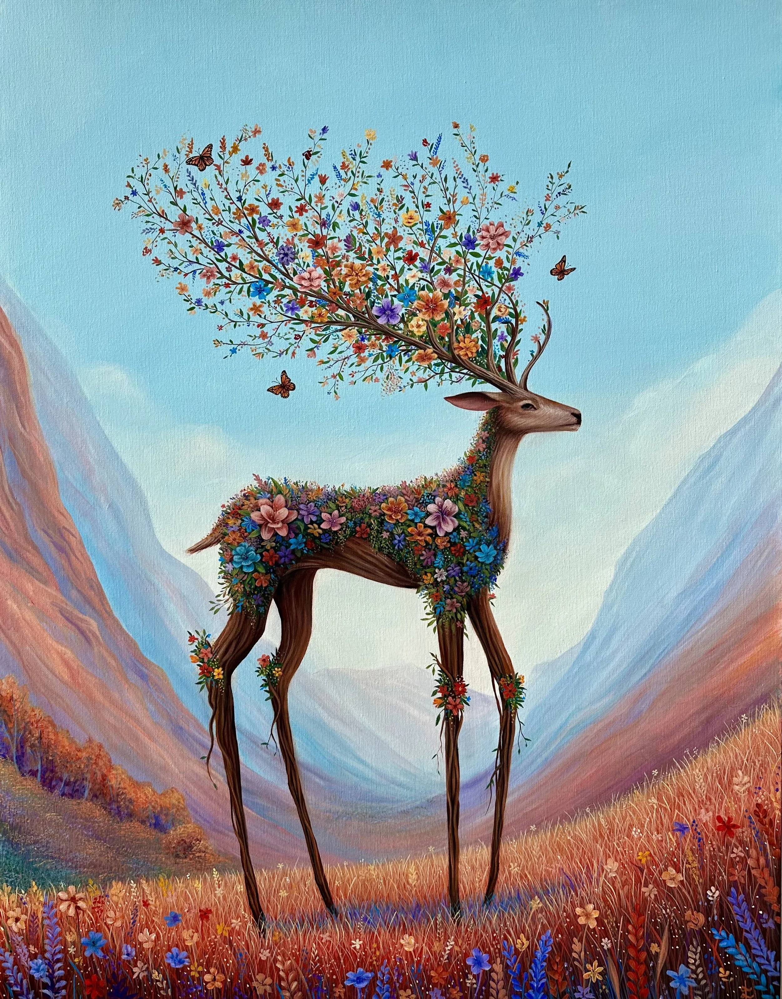 Antlers in Bloom, 2024. Acrylic on Canvas, 35×45 inch. 