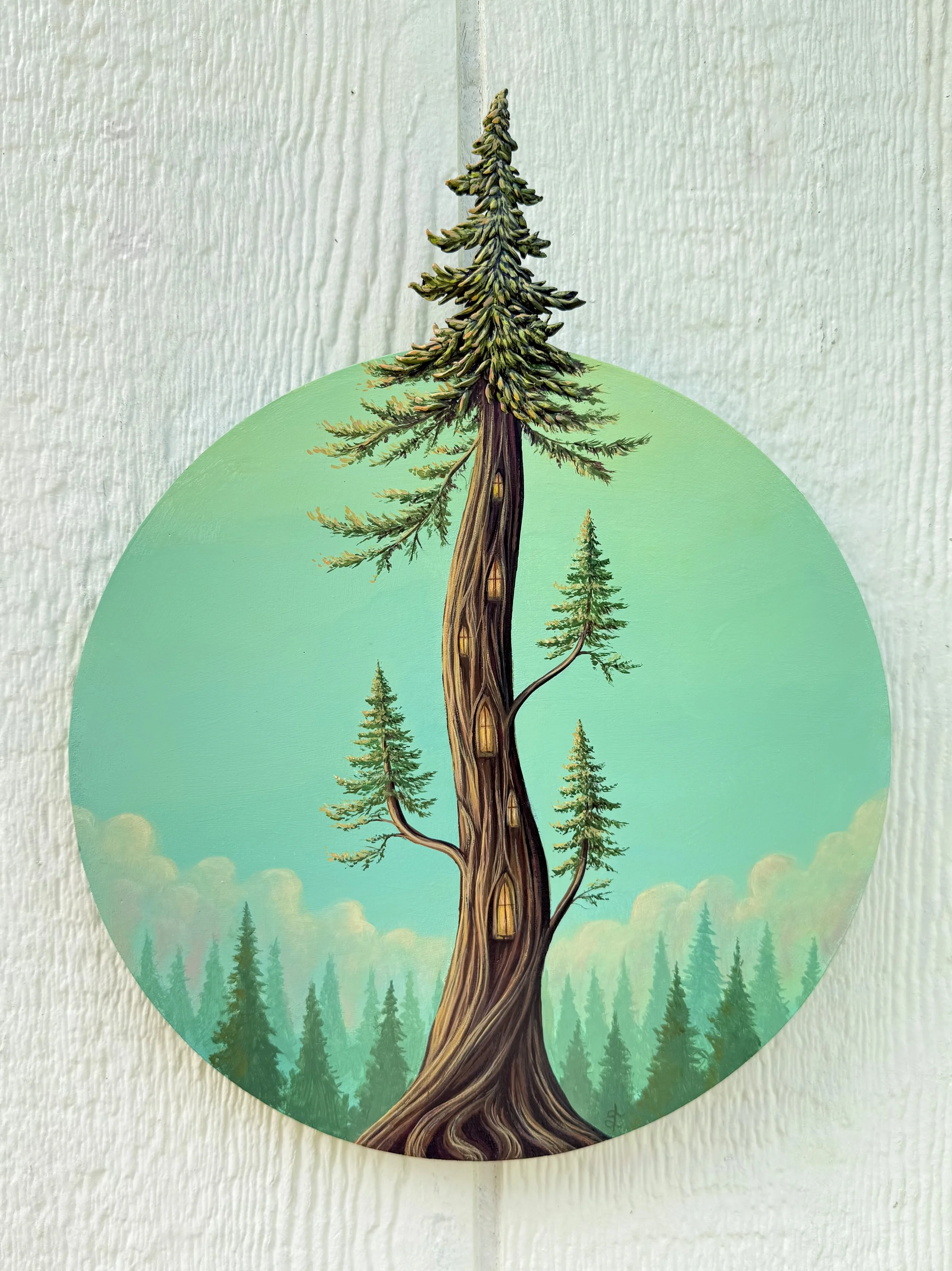 Pine Treehouse, Acrylic on Cradled Panel, 10 x 10 in.