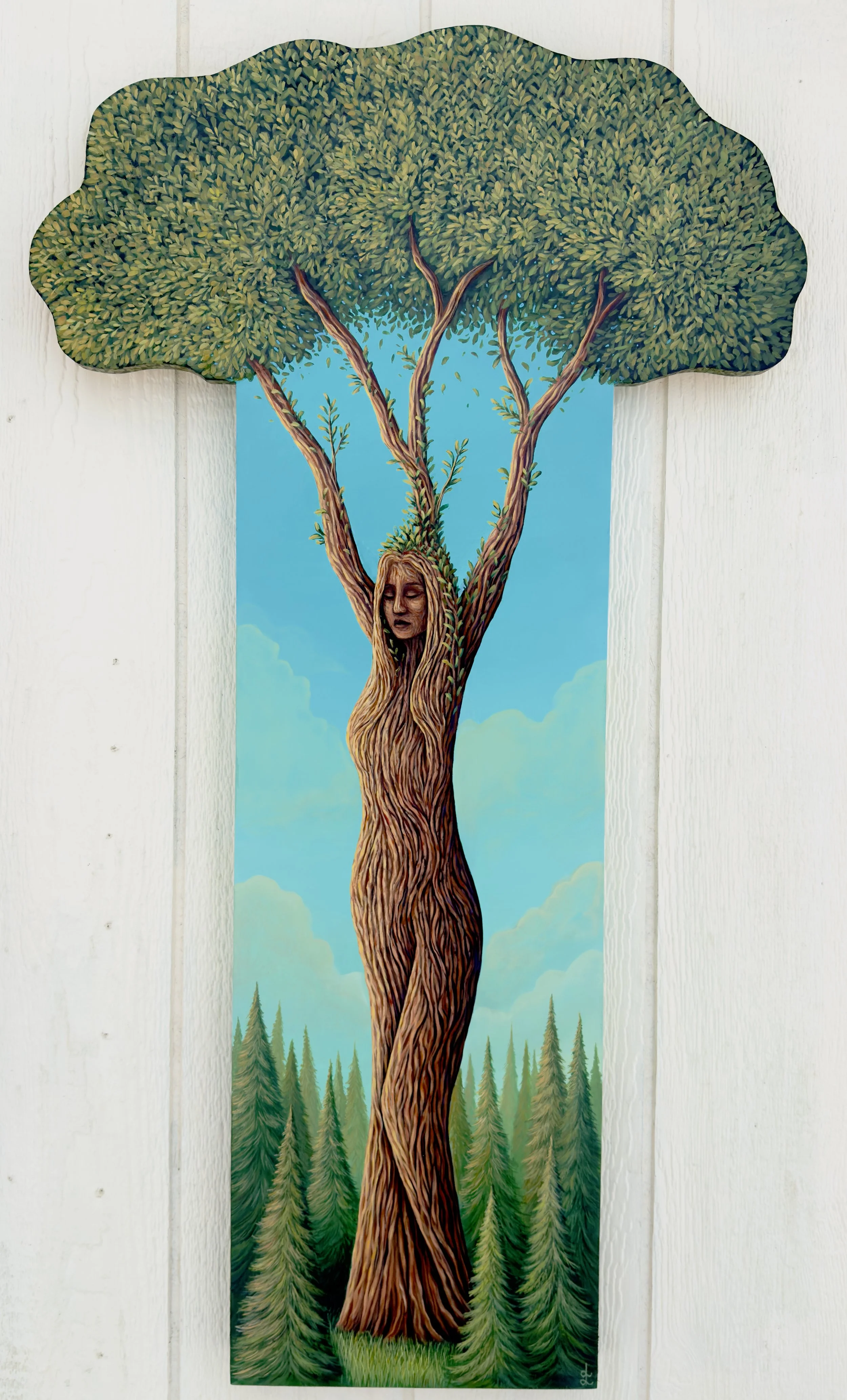 Mother of the Forest, 2026. Acrylic on Cradled Panel, 44 x 12 (24) in.
