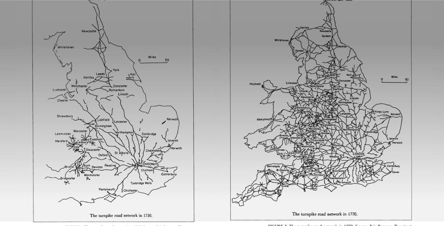 Maps of the eighteenth century British turnpike system