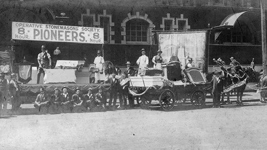 Shown here are the horses with this regalia of a horse drawn float at the Sydney parade near what is now Fox Studios in 1905