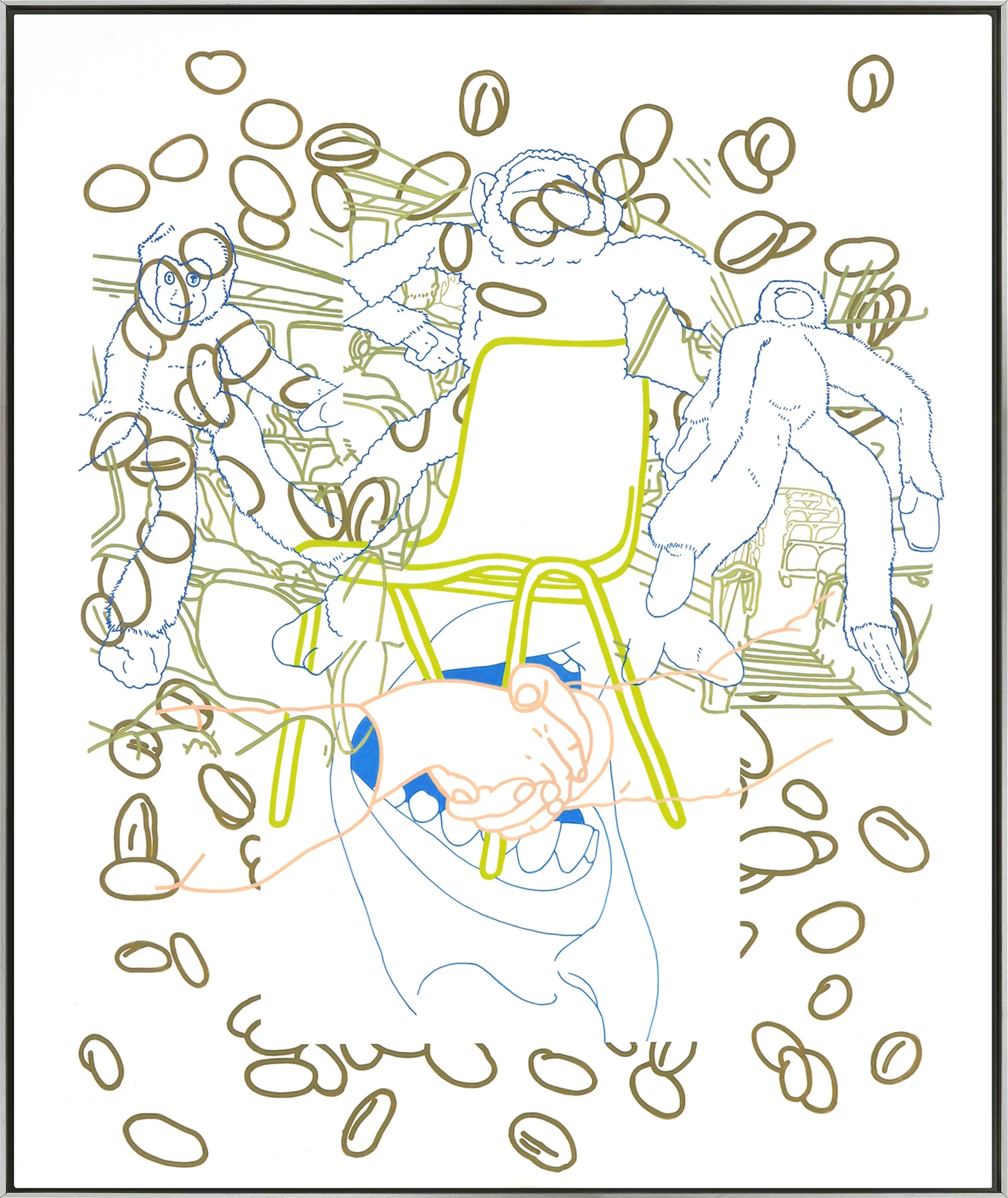 Monkey Train I, 2024. Acrylic on gesso panel, 60 x 50 cm