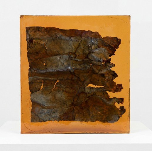 Lorica, 2026. Resin, pigment, iron, 71 67 cm