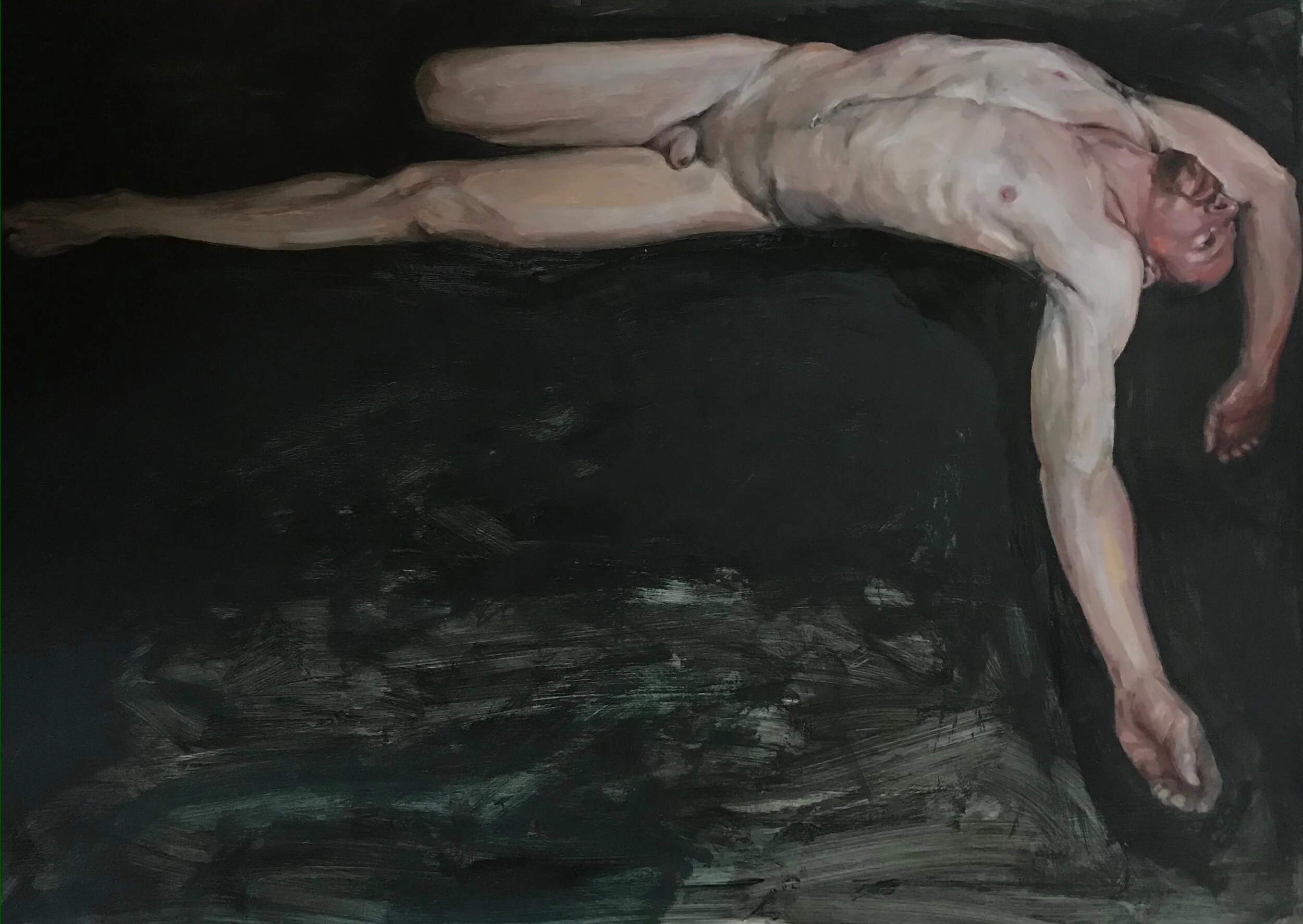 Male Nude, 2021. Acrylic and oil on paper, 70 x 100 cm