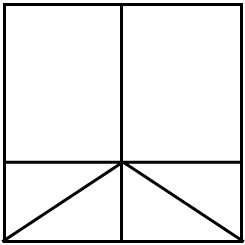 Geometric drawing of an outline square with sections divided by vertical, horizontal, and diagonal lines.