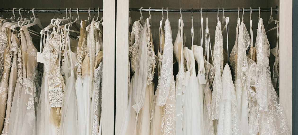Selection of wedding dresses in a variety of lace and bridal styles