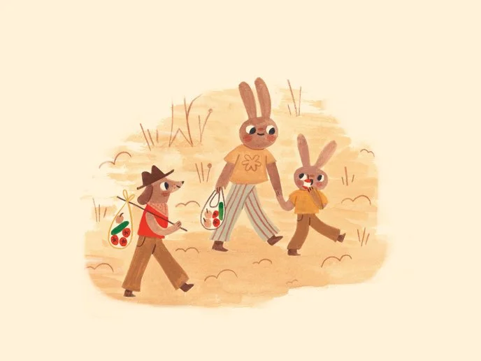 Pup and friends are off to the market