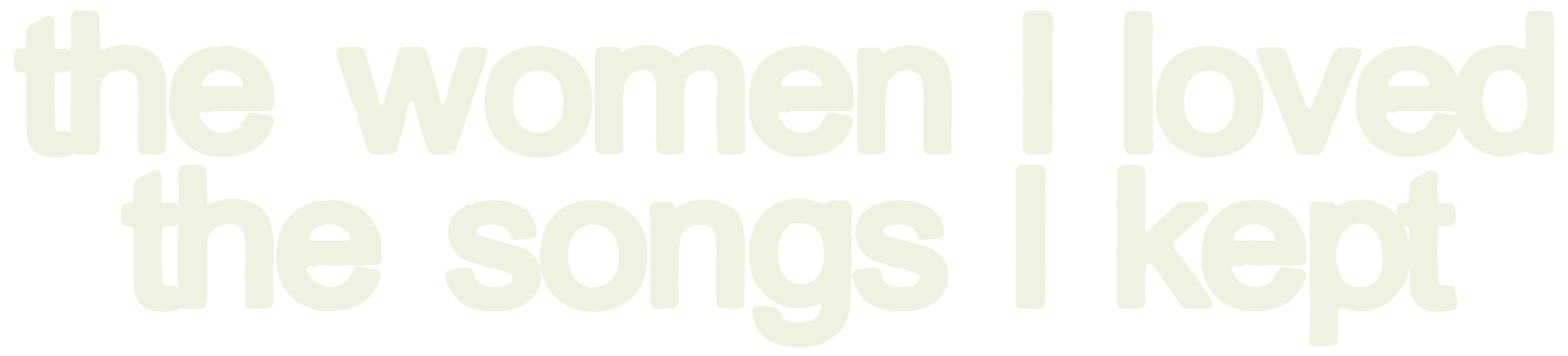 Text saying 'the women loved the songs I kept'
