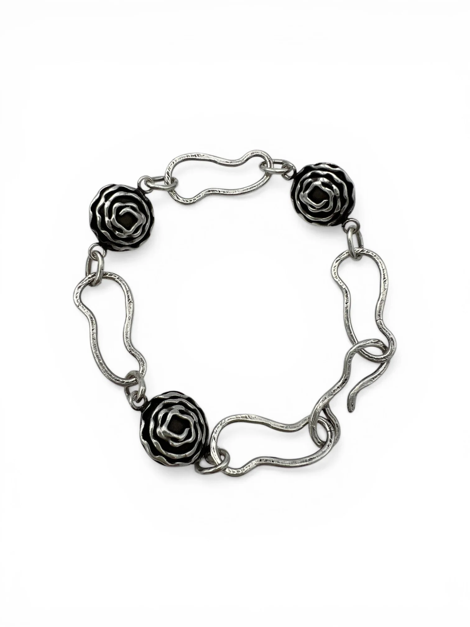 Reversible Pearl Crinkled Spiral Link Bracelet