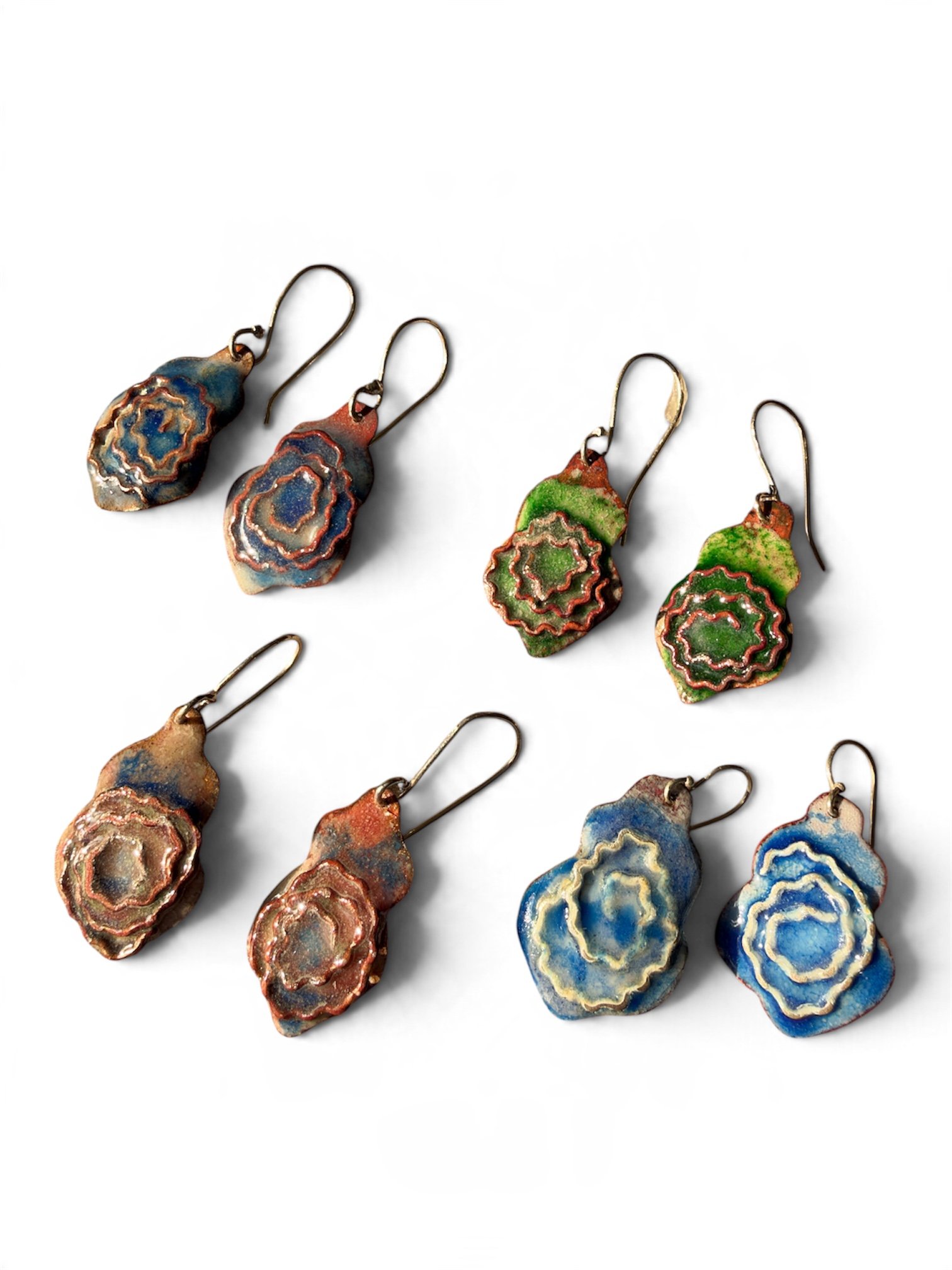 Enamel Crinkled Spiral Signature Form Earrings