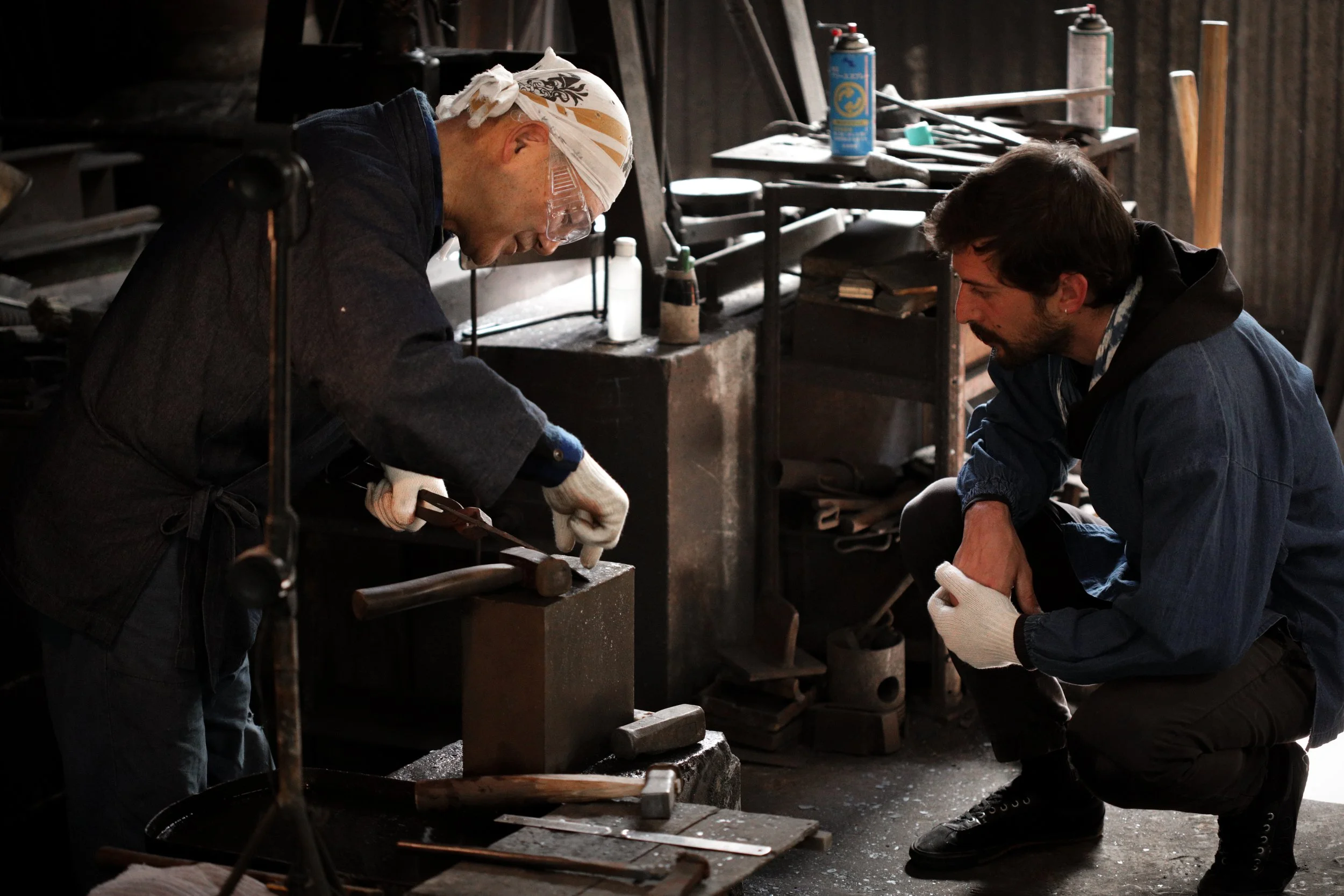 Nobuya sensei explaining forging process
