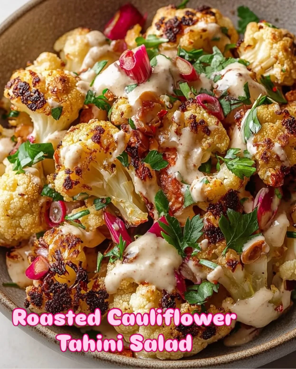 Roasted Cauliflower Tahini Salad 🥗✨

I had this salad at the local markets in Narrabeen and was obsessed, so I wanted to recreate something similar at home.
This roasted cauliflower tahini salad is quick, easy and packed with flavour &mdash; ready i