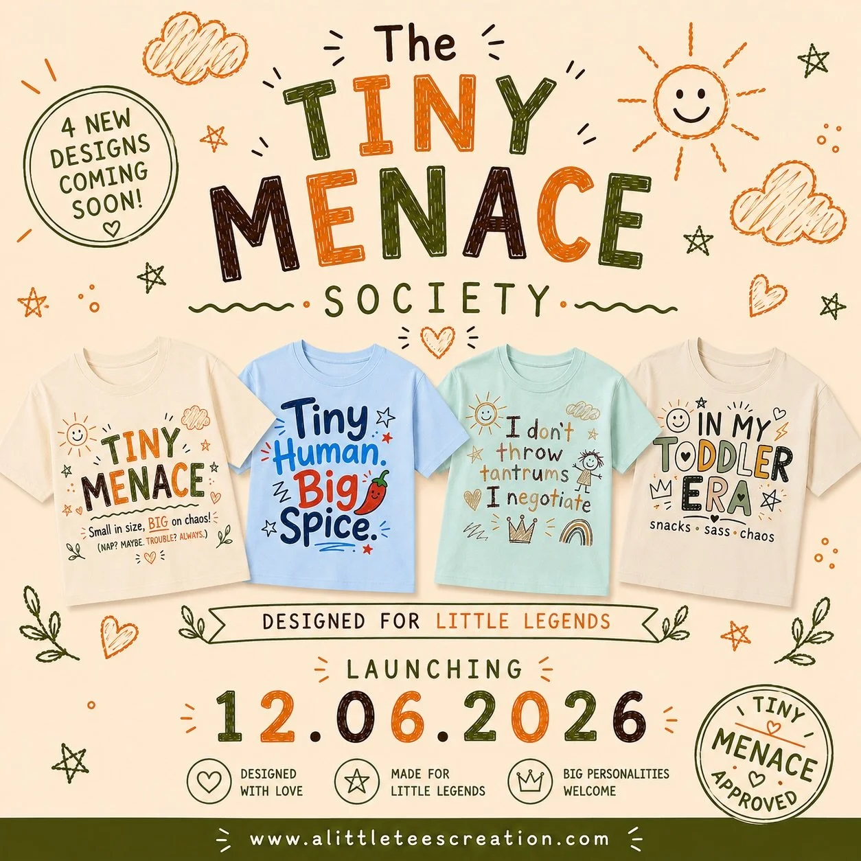 Meet the designs from our brand new collection, The Tiny Menace Society. 💛
Inspired by the little personalities that keep us laughing, negotiating, and constantly on our toes, these designs are made for the snack lovers, chaos creators, tiny trendse