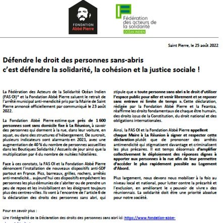 COMMUNIQUE: Défendre le droit des personnes sans-abris c’est défendre la solidarité, la cohésion et la justice sociale !