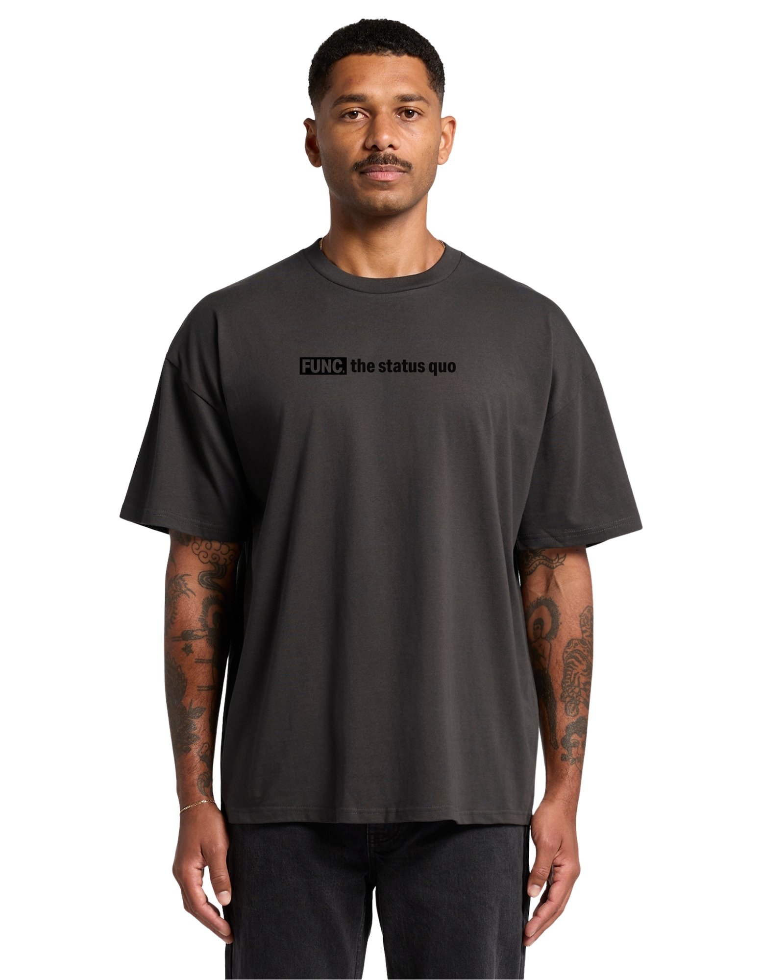 FUNC “FUNC The Status Quo” Oversized Tee – Coal with Black Print_FRONT.jpg
