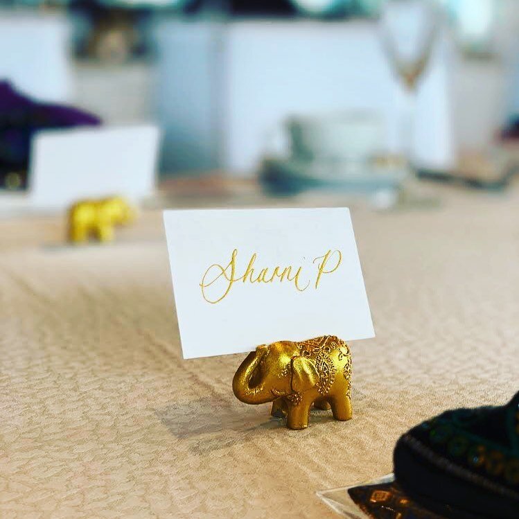 DECOR // recently did some place cards for a beautiful lady who hosted an event in Thailand. Look at these ones placed on the gorgeous elephant stands! 😍😍 
.
.
.
.
#weddingdecor #placecards #calligraphy #moderncalligraphy #wedding #weddinginspirati