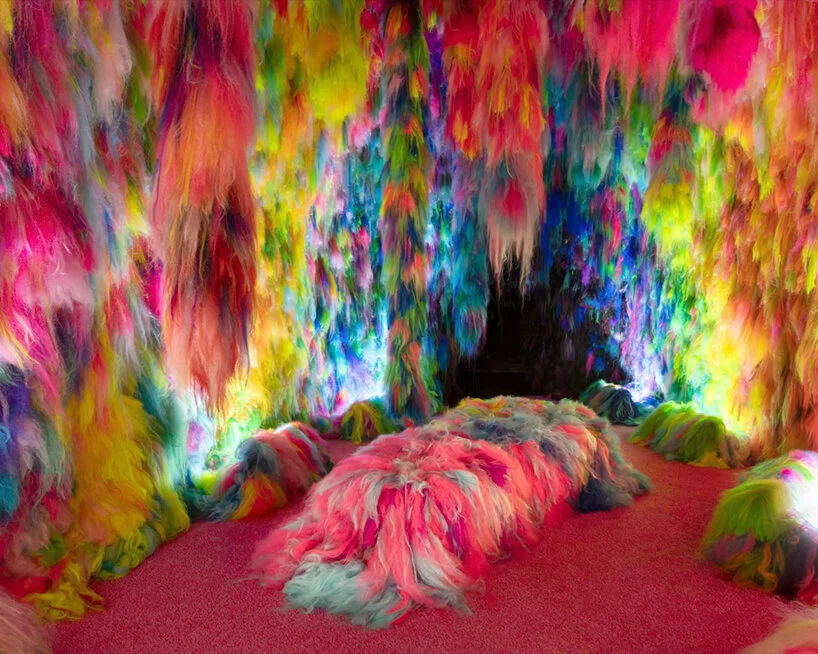 icelandic artist shoplifter creates fuzzy, forest-like installations of synthetic hair.png