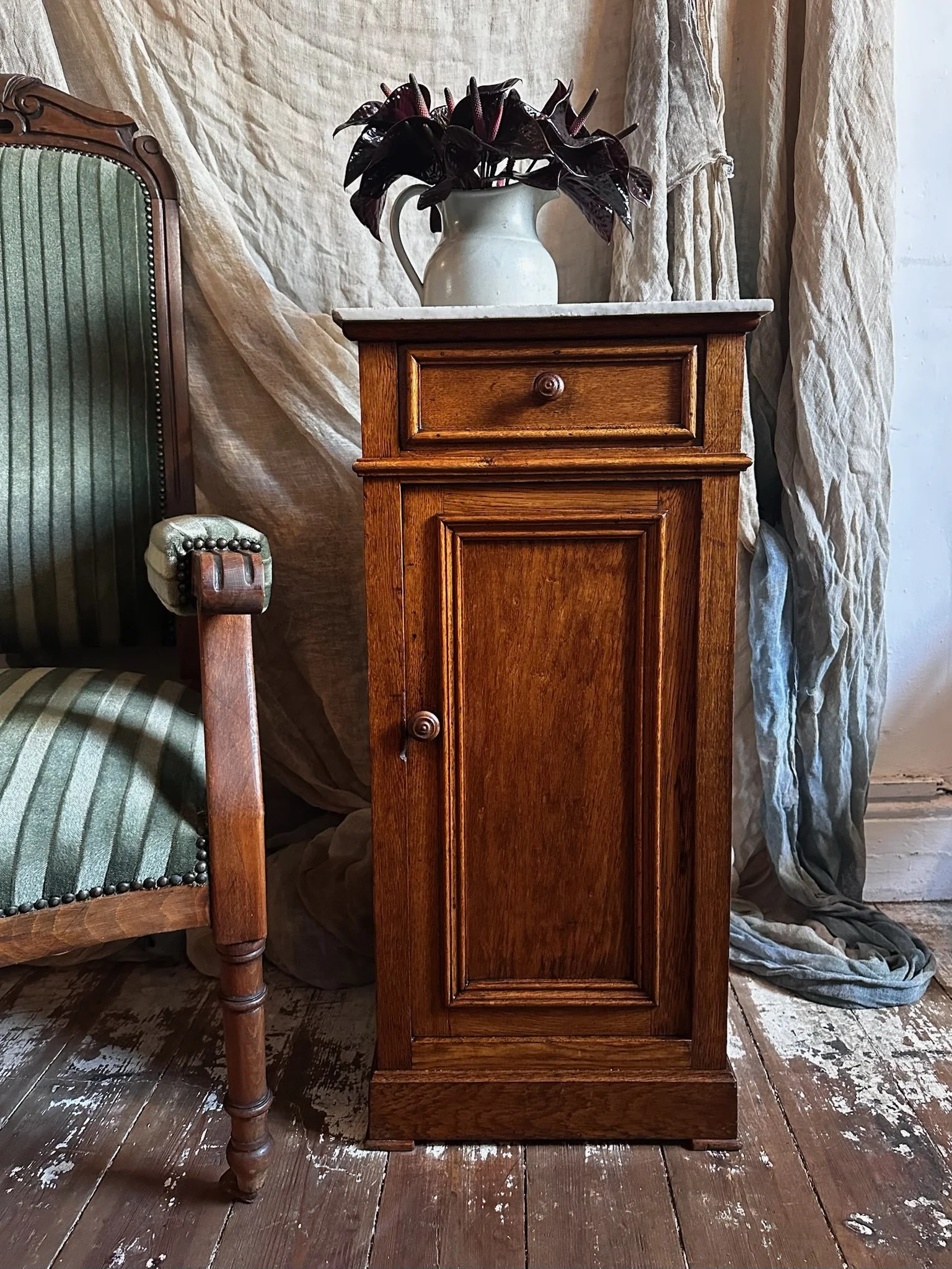 Belgian Oak Bedside Locker Marble Top c1900