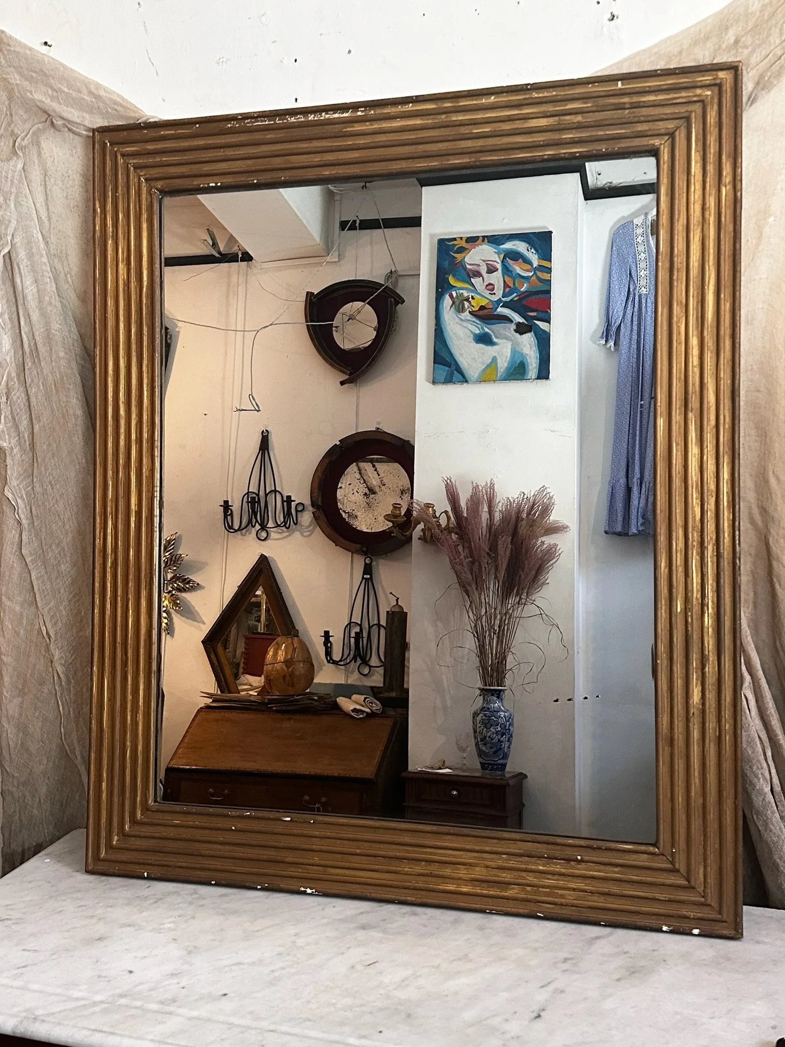 Large French Reeded Water Gilt Mirror c1840