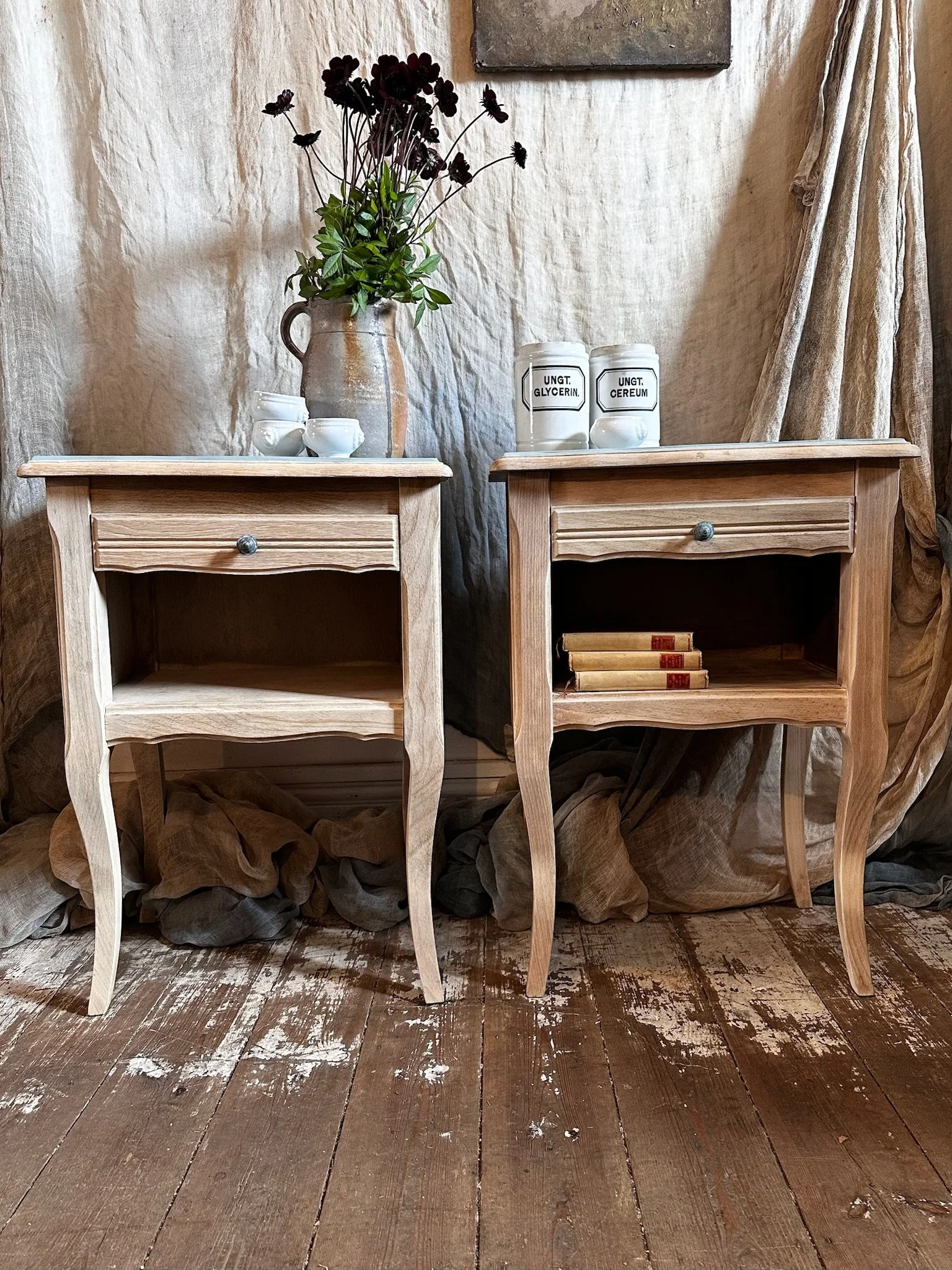 Pair of Bleached Beech Bedside Tables France, c1960