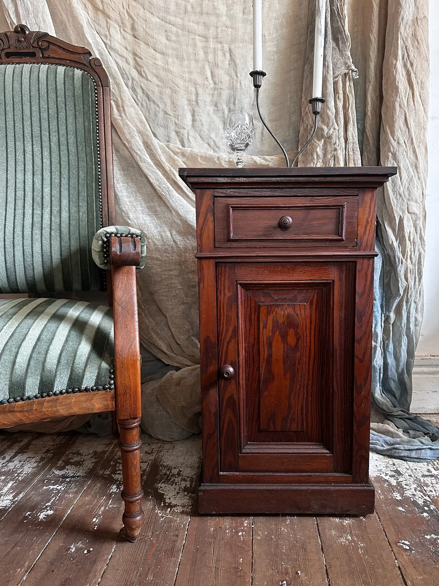 Pitch Pine Belgian Bedside Locker c1910